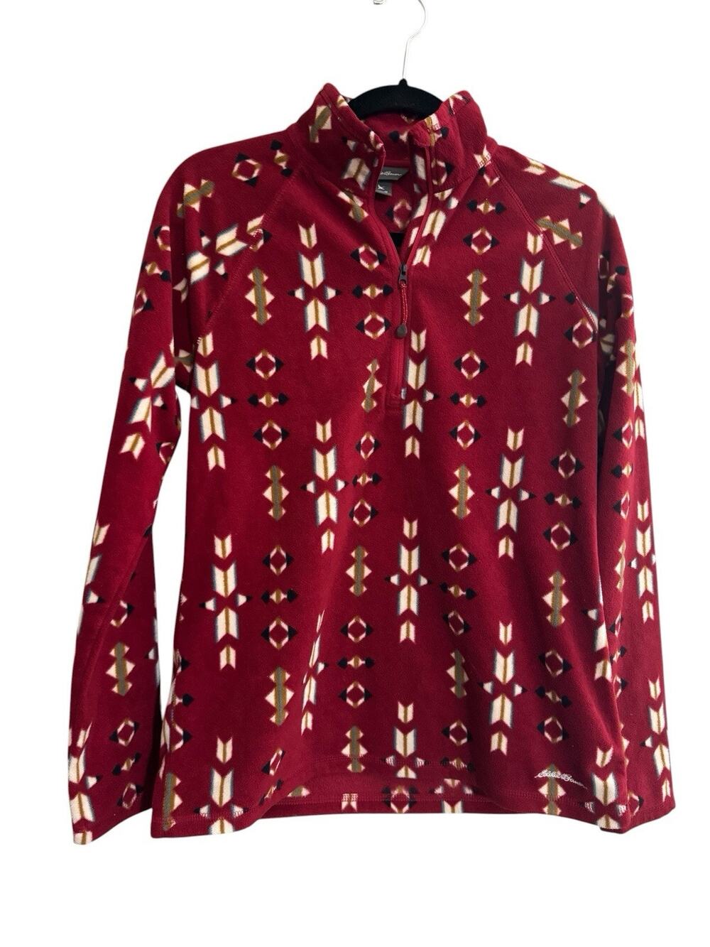 Eddie Bauer Women’s Aztec fleece Quarter Zip Pullover Red Medium #7425
